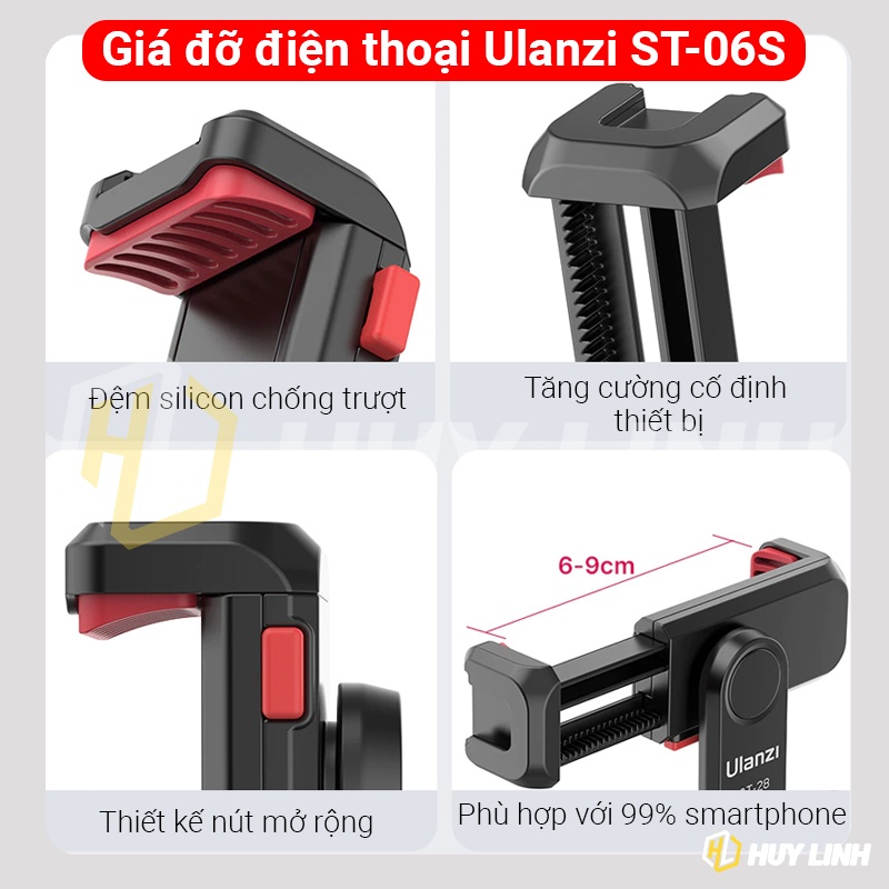 Kẹp điện thoại xoay 360 độ Ulanzi ST06S - Hỗ trợ trợ 2 ngàm mở rộng