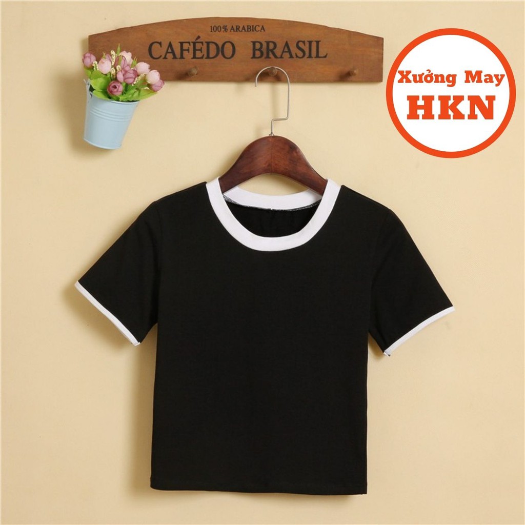 Áo Croptop Nữ Trắng Đen Viền Cổ Vải Đẹp Không Xù Lông Mã 006 Xưởng May HKN