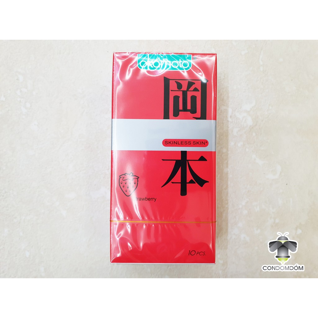 Hộp 10 Bao cao su Okamoto Strawberry siêu mỏng hương dâu quyến rũ
