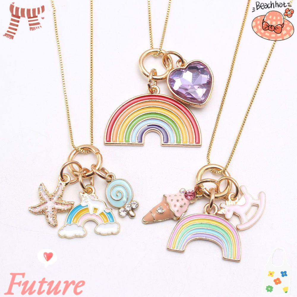 Vòng cổ Mặt Hình Cây Kem Màu Cầu Vồng Dễ Thương Cho Bé Gái