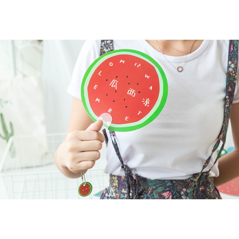 Quạt cầm tay hoạt hình vs trái cây kèm Dây treo mẫu mới