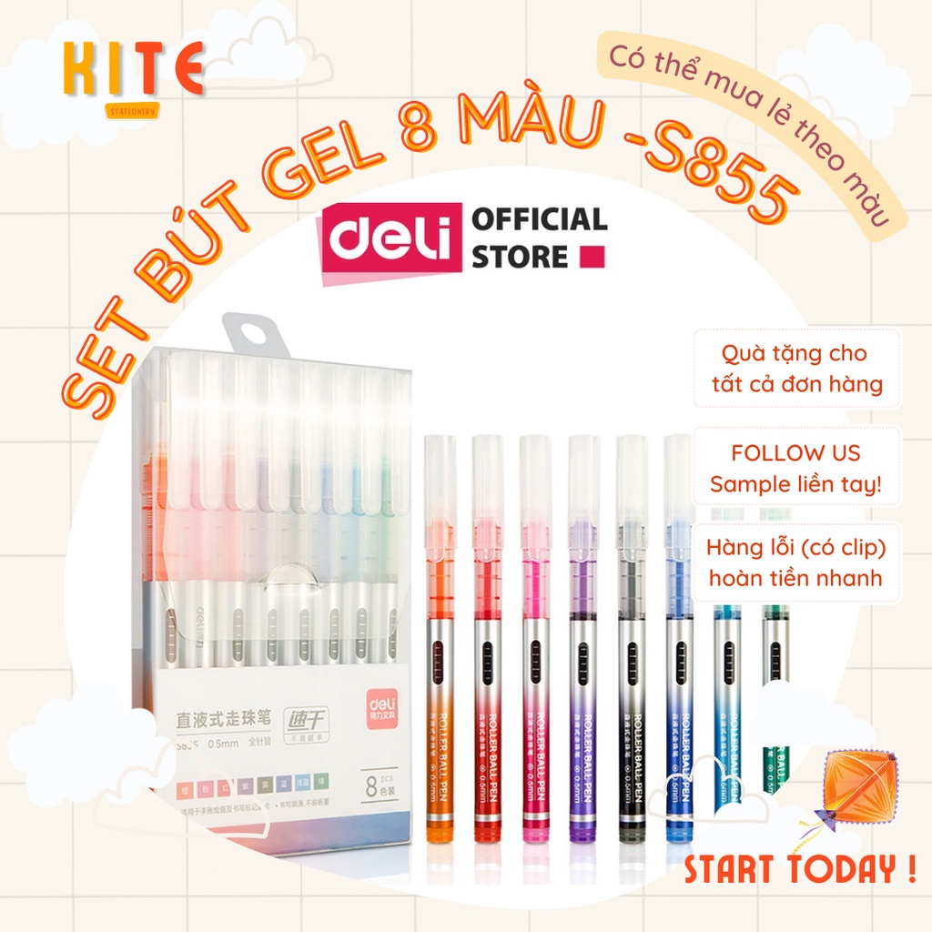 SET 8 BÚT MỰC GEL NHIỀU MÀU - NGÒI 0.5mm - S855