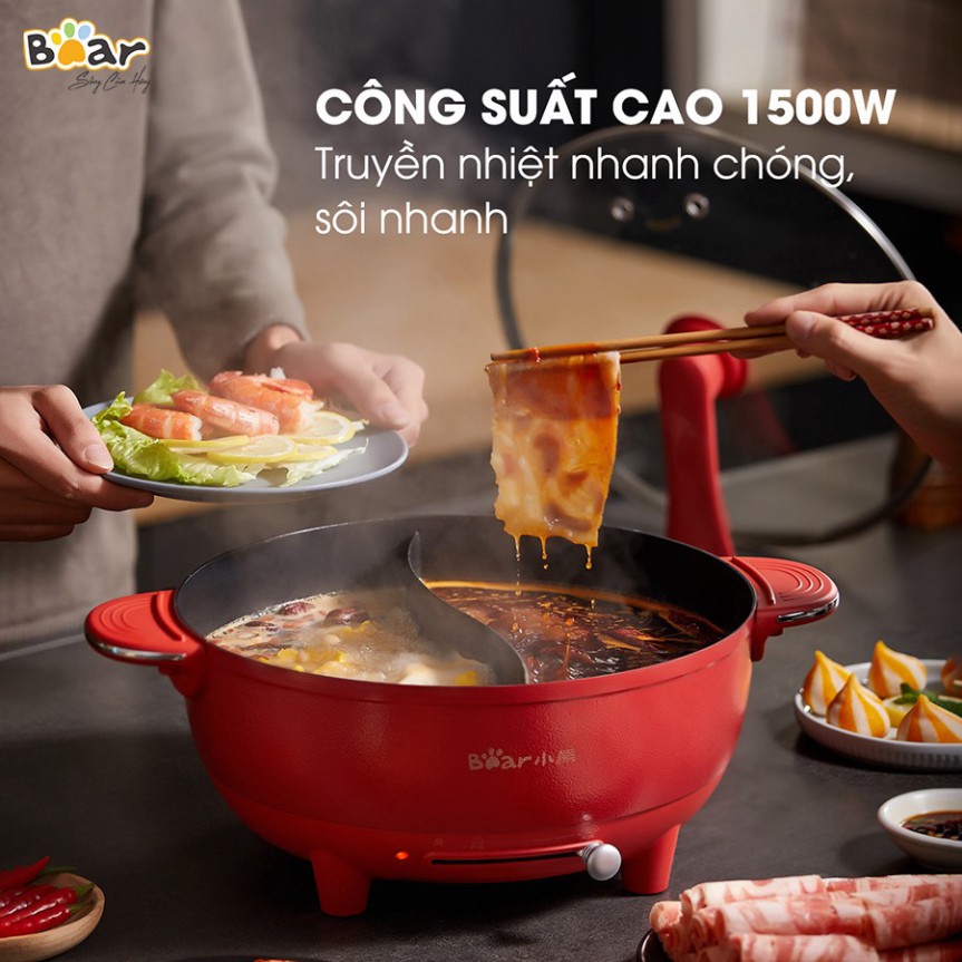 Nồi lẩu uyên ương Bear SUBE006 - Bản Quốc Tế Tiếng Anh - Hàng chính hãng