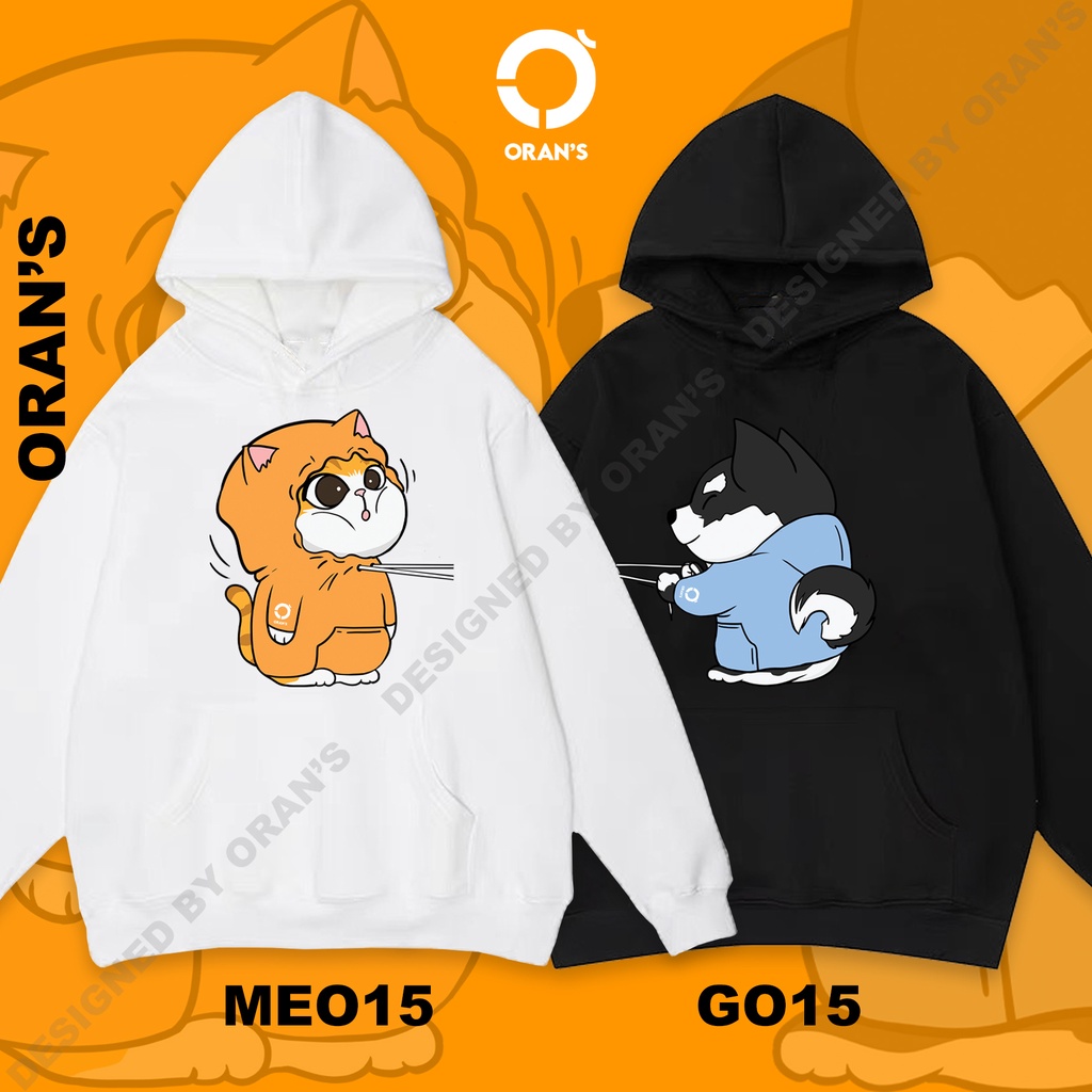 Áo Hoodie đôi in hình chó husky và mèo 15 chất nỉ cotton lót bông cao cấp form rộng unisex ORANS - ORAN'S HOODIE COUPLE