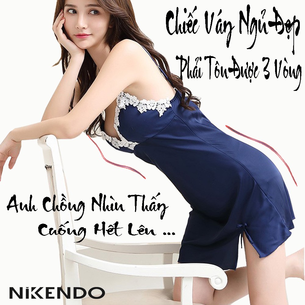 Đầm Ngủ 2 Dây Dễ Thương ( Tặng Kèm 2 Mút Ngực) - Váy Ngủ Lụa Phối Ren Sẻ Đùi Chất Đẹp [ Video Tự Quay ]