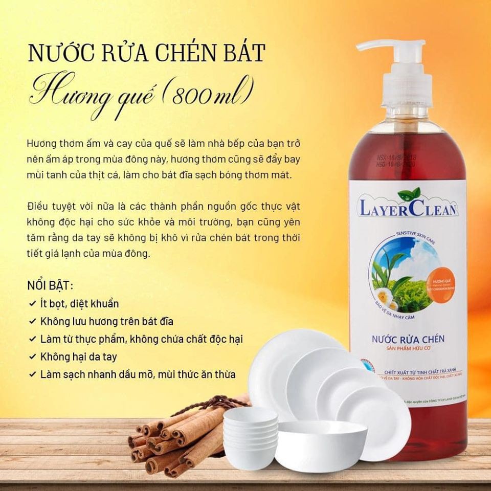 Nước Rửa Bát Hữu Cơ Layer Clean Hương Từ Thiên Nhiên 800ml