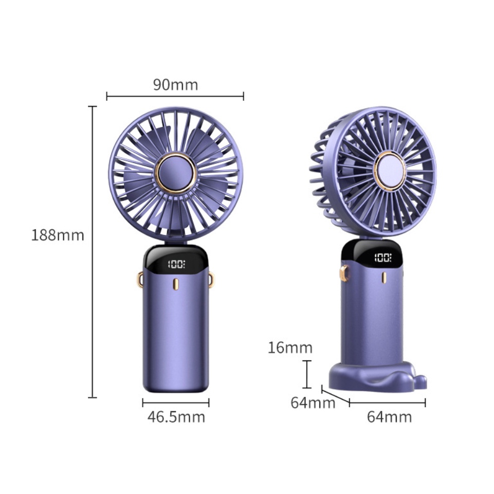 quạt mini tích điện để bàn, đeo cổ và cầm tay N15 pin 4000mah, 5 mức công suất