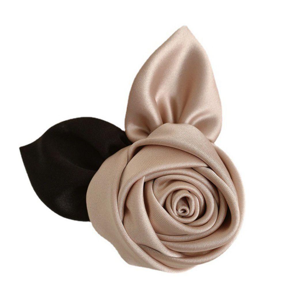 Giá Đỡ Kẹp Tóc Đuôi Ngựa Hình Hoa Hồng Bằng Satin Thời Trang Nữ Đơn Giản
