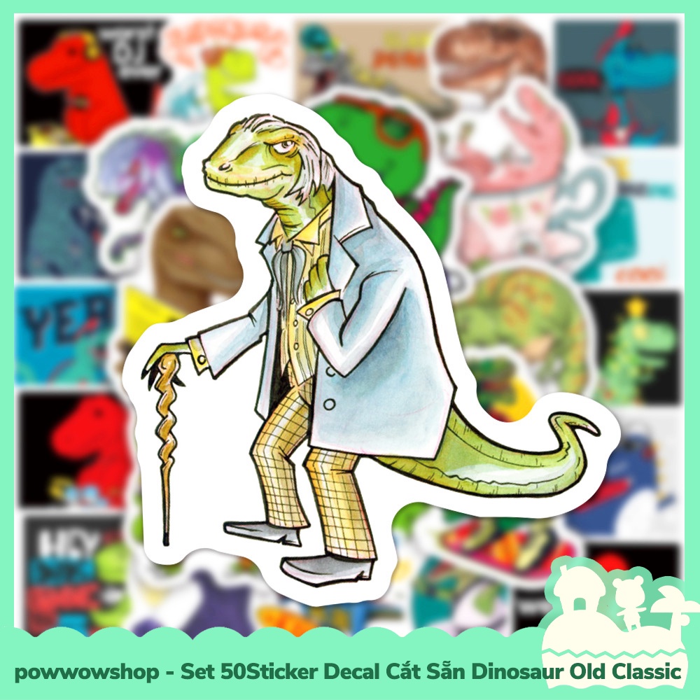 [Sẵn VN - Hỏa Tốc] Set 50 Sticker Mini Decal Dán Trang Trí Vật Dụng Mẫu Khủng Long Cổ Đại Dinosaur Old Classic
