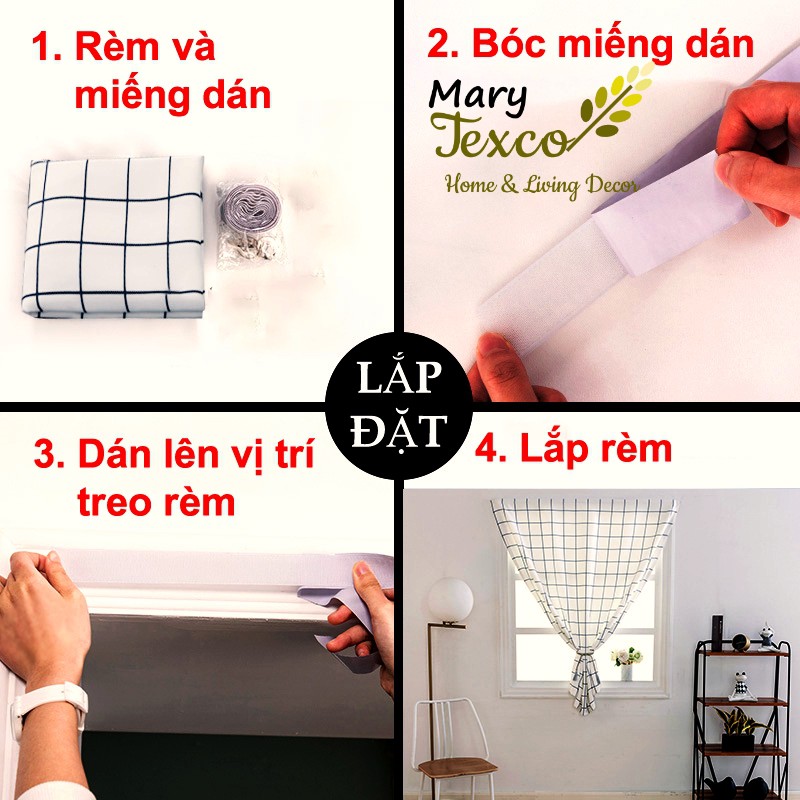 Rèm dán tường cửa sổ và bếp không cần thanh treo khoan tường - IB để may Mẫu khác/ Kích thước khác