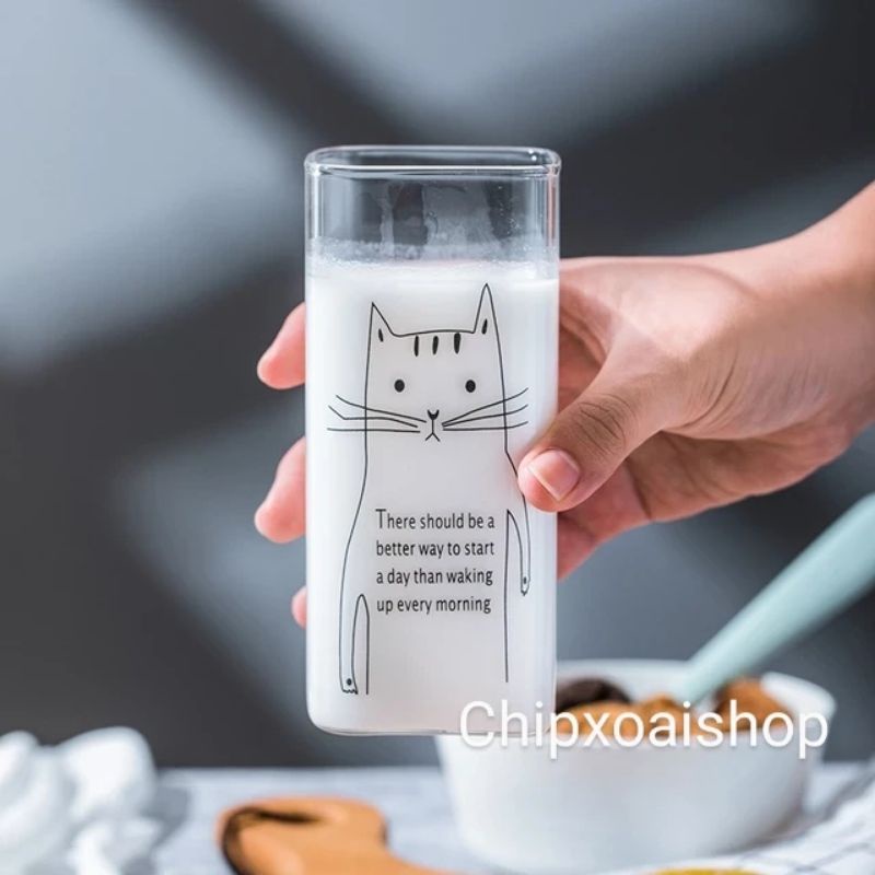 Ly Thuỷ Tinh Cốc Tách Thuỷ Tinh Vuông Hình Dễ Thương