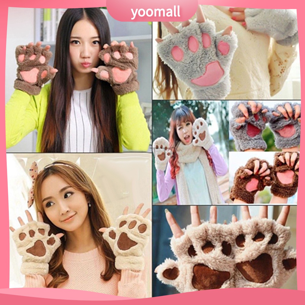 Yomall♡ Găng Tay Len Hở Ngón Hình Chân Gấu Dễ Thương Cho Bé