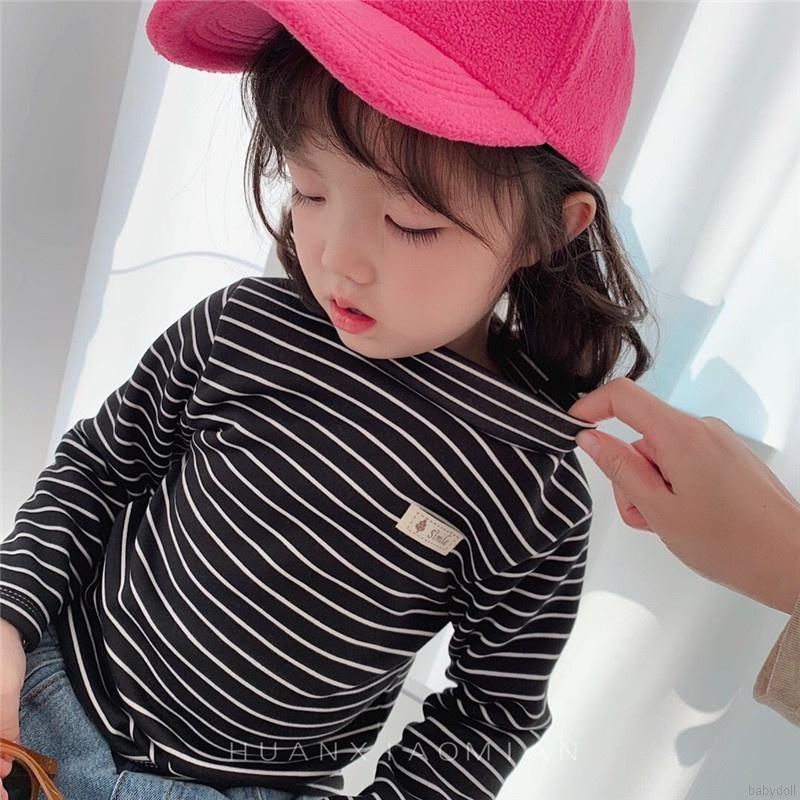 Áo thun cổ cao tay dài có đệm bông dày dặn giữ ấm dành cho bé trai gái