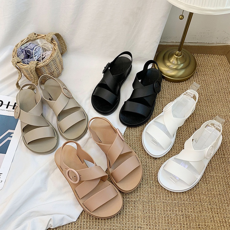 Dép Sandal Màu Trơn Phong Cách Hàn Quốc Dễ Thương Thời Trang Đi Biển Cho Nữ