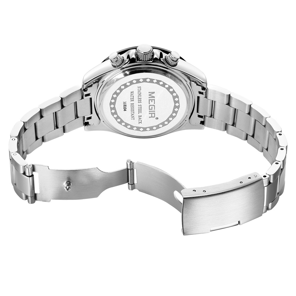 Đồng Hồ Đeo Tay Mặt Tròn Dây Inox Chống Nước Dành Cho Nam MEGIR 8104