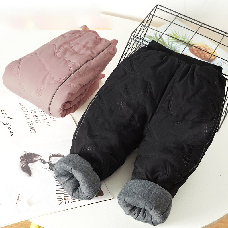 Quần mùa đông IQ ANGEL vải cotton bốn lớp lót nhung dày dặn thời trang mùa đông cho bé trai và gái
