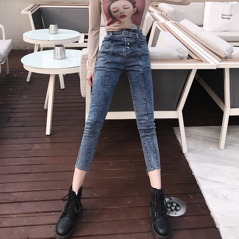 Quần jean skinny nữ dáng ôm lưng siêu cao trơn basic Emilyshop ulzzang