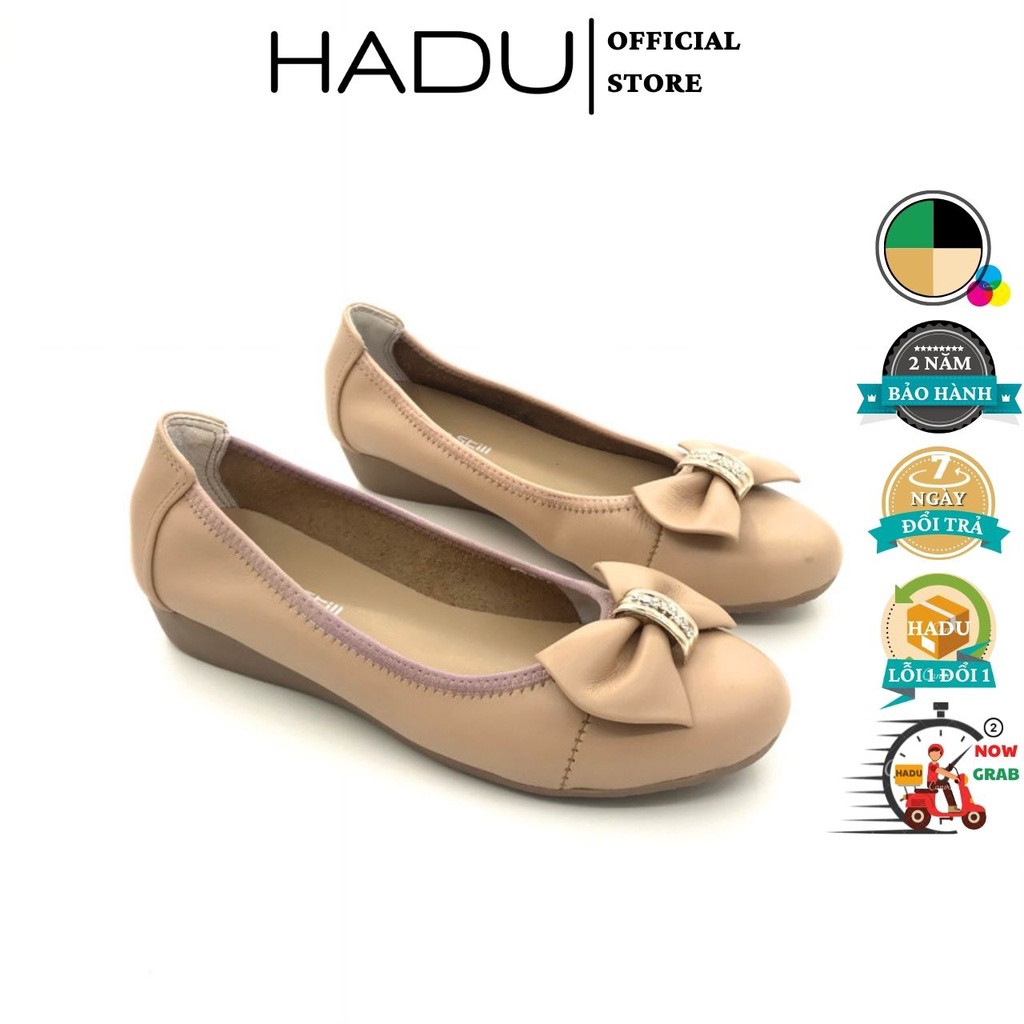 Giày búp bê da thật HADU G051 đế cao su siêu mềm, khoá nơ kim loại
