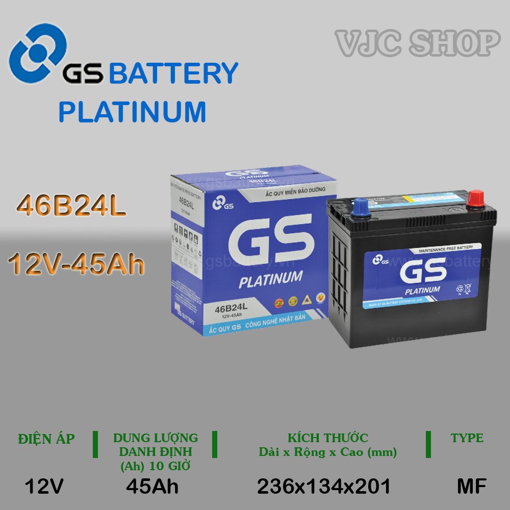 Bình ắc quy xe ô tô GS Platinum 12V-45Ah 46B24L cho Honda City