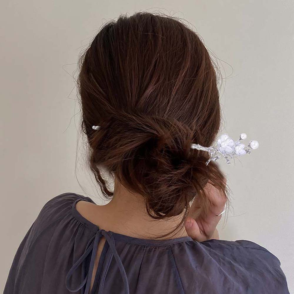 Trâm Cài Tóc Hình Hoa Mận Đính Ngọc Trai Giả Bằng Hợp Kim Phong Cách Trung Hoa