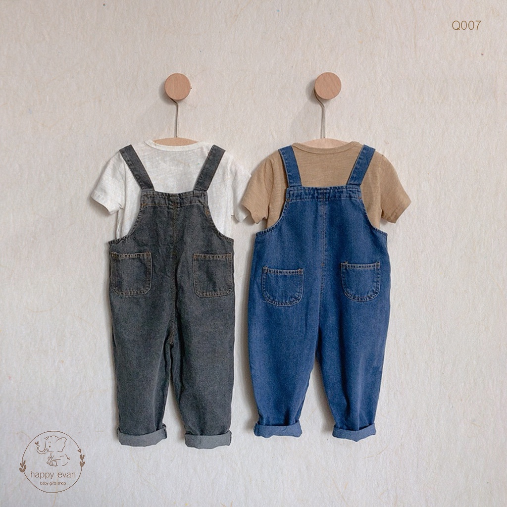 [Hình thật] [Freeship] Quần yếm jean chất dầy mềm mại, có khuy điều chỉnh, 2 màu xanh jean original và xám lông chuột