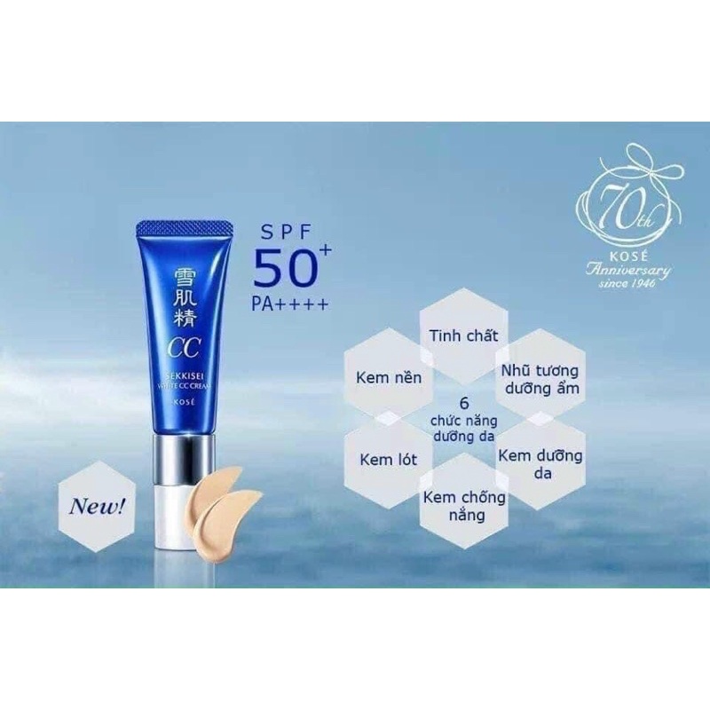 [Hàng _ Nhật]  Kem CC Kose Sekkisei mịn và lành tính-Kem trang điểm Kose Sekkisei White CC Cream SPF50/PA++++