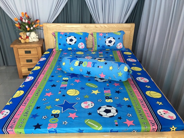 Bộ drap thun❤️FREESHIP❤️ga thun lạnh Hàn Quốc mẫu trái banh( 1 ga, 2 áo nằm, 1 áo ôm)