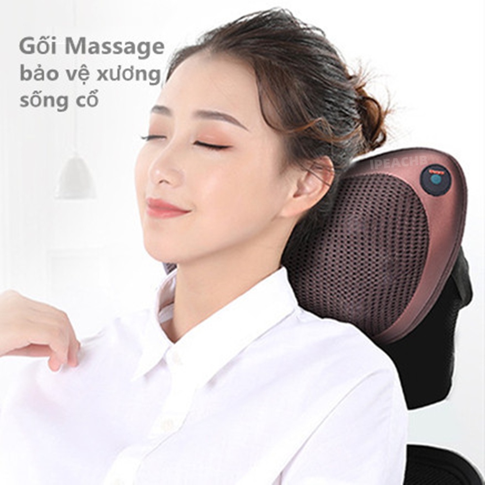 Gối massage hồng ngoại 8 bi cao cấp-massage toàn thân-2 loại đầu cắm điện sử dụng có thể dùng chên xe