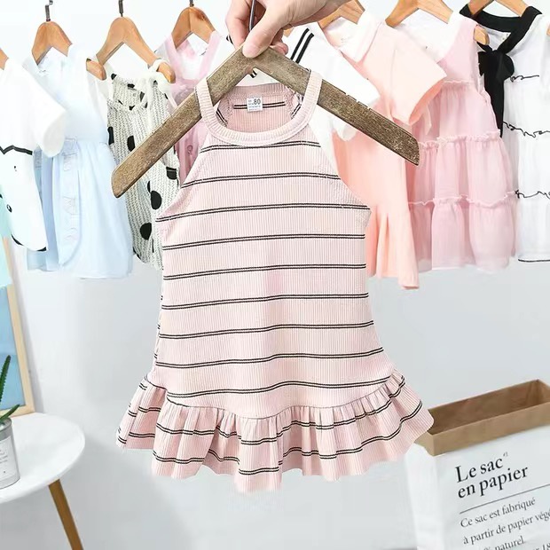 Váy đầm thun xoè sát nách kẻ sọc nhiều màu cho bé gái  N01277