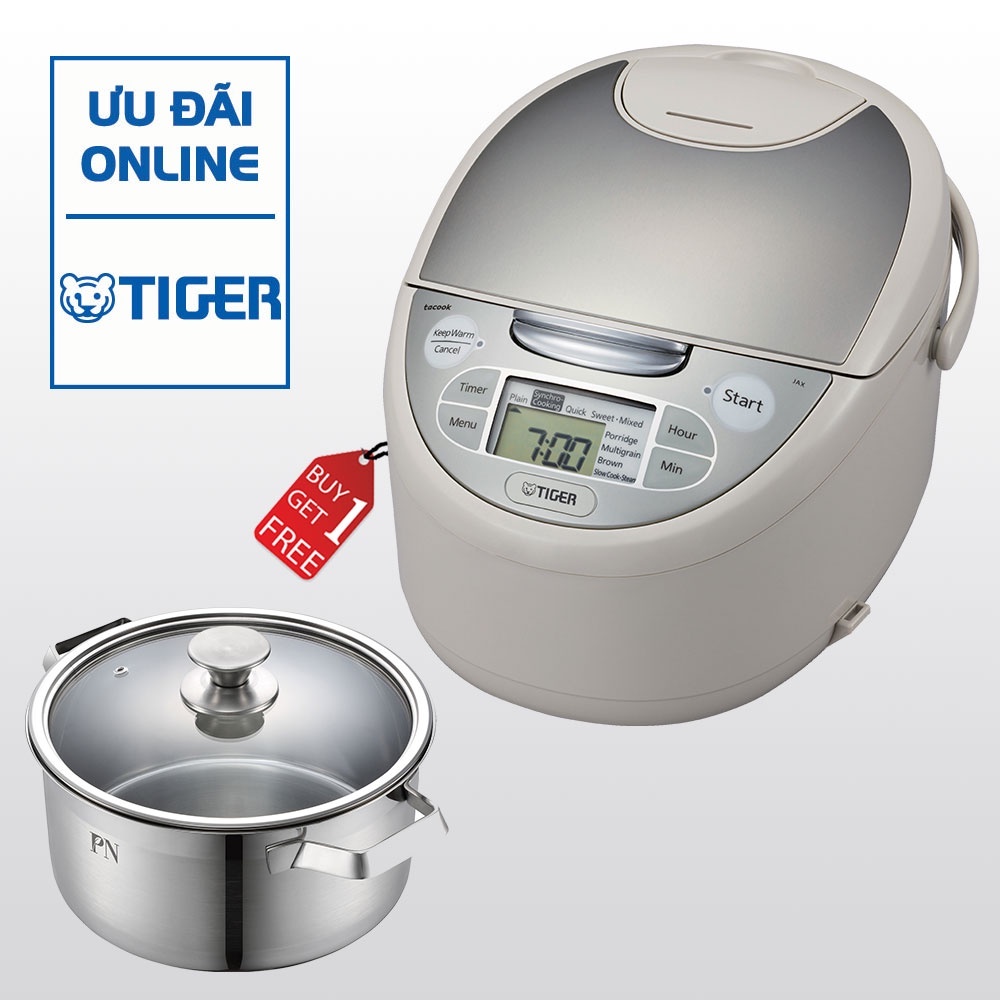 Nồi cơm điện tử Tiger 4 trong 1 JAX-S18W  TẶNG 1 NỒI INOX POONGNYUN LCPT-24C