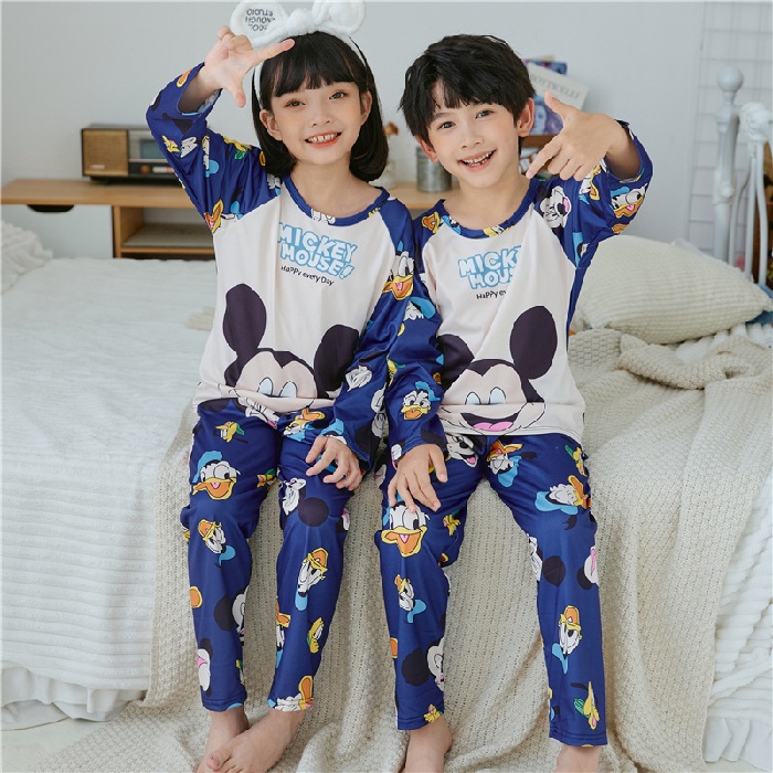 Bộ Đồ Ngủ Tay Dài Chất Liệu Cotton In Họa Tiết Hoạt Hình Xinh Xắn Cho Bé Gái