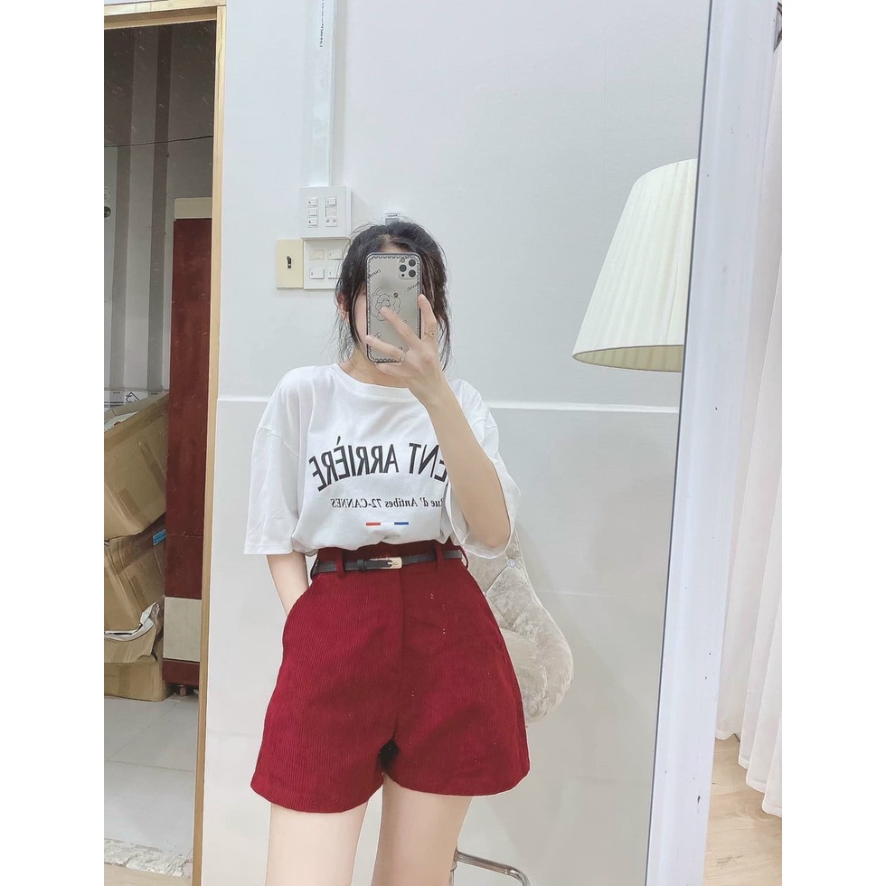 Set bộ Áo pull tay lửng mix cùng quần Short Nhung 2 màu XANH/ĐỎ