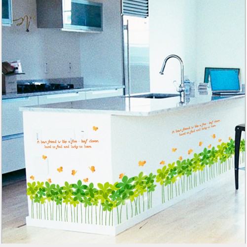 Decal dán chân tường hoa xanh may mắn