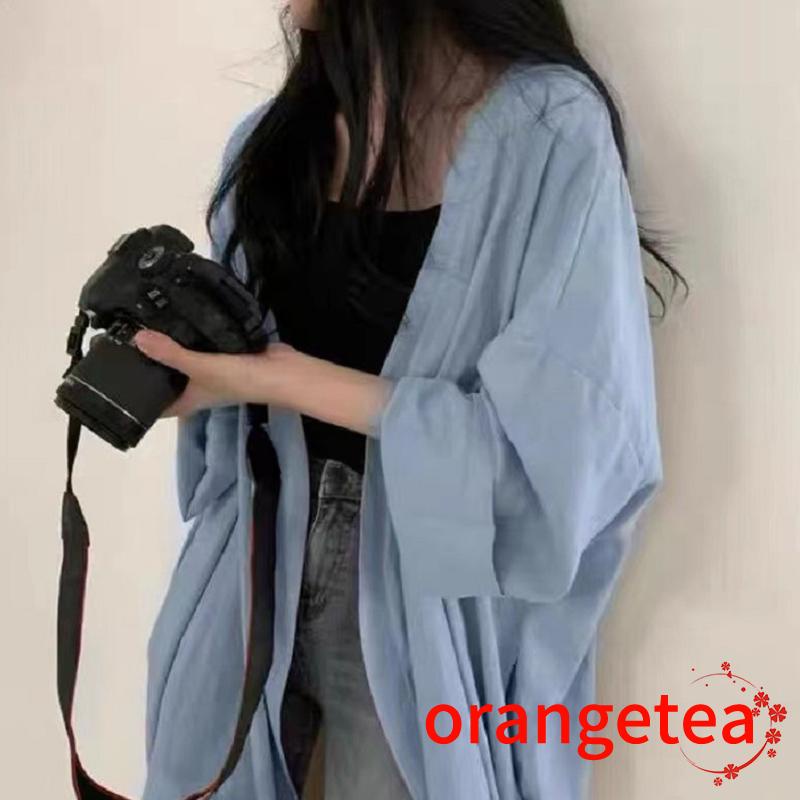 Áo Khoác Cardigan Tay Dài Dáng Rộng Màu Sắc Đơn Giản Xẻ Tà Thời Trang Mùa Hè Cho Nữ