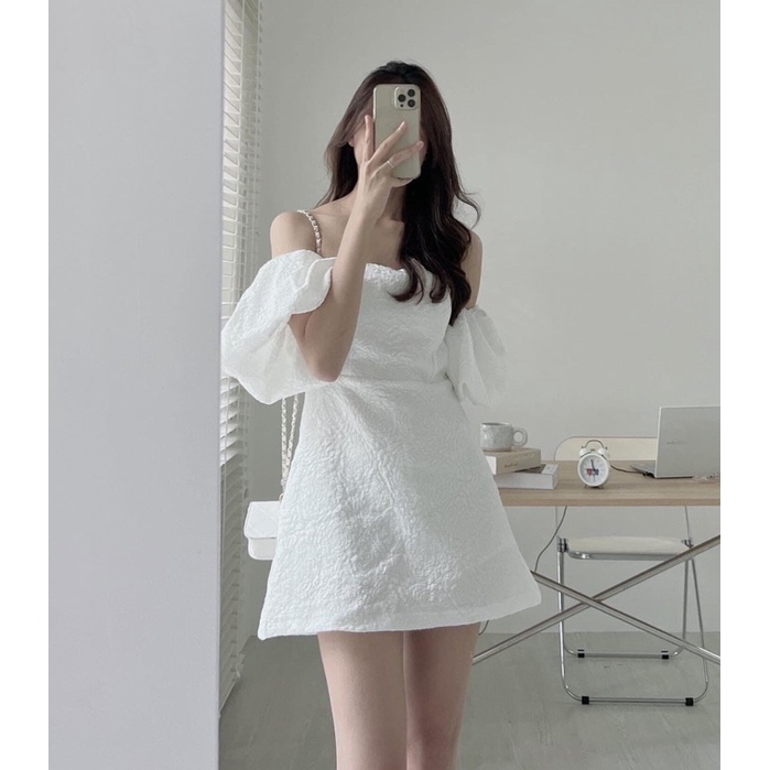 [SIÊU HOT]Đầm ANNA DRESS trễ vai độn ngực thiết kế tay bồng - Đầm hở vau vai nhẹ nhàng, thanh lịch