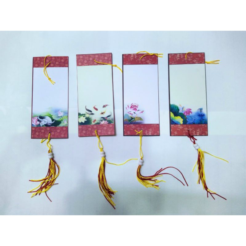 10 tờ Giấy viết thư pháp Kích thước 8x18cm Có treo dây như hìnhDùng treo mai đào, làm sự kiện, trang trí. giá 25k/10 tờ