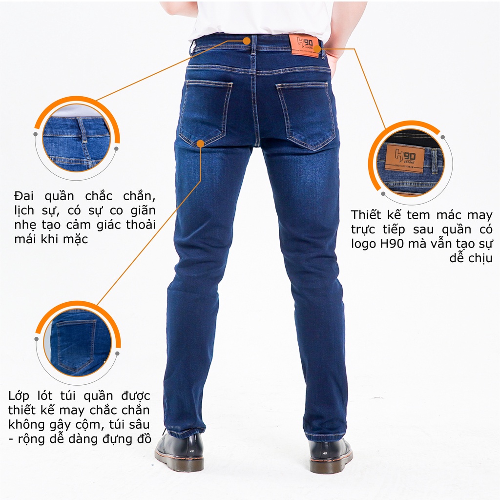 Quần Jean Nam H90, Ống Côn Dáng Ôm Slimfit, Chất Bò Co Giãn Vận Động Thoải Mái, Vải Mềm Mịn, Bền Màu HTRJ004