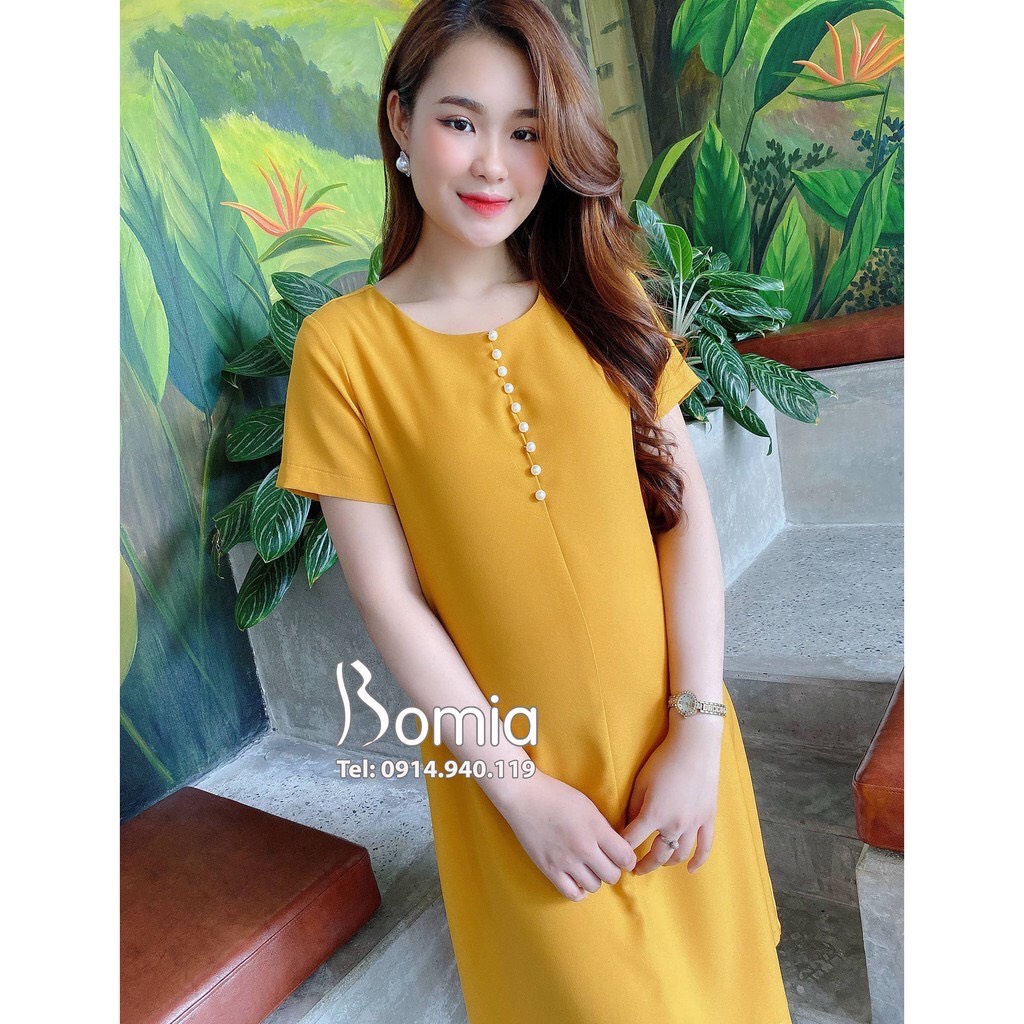 Đầm Bầu Công Sở Cap Cấp Váy bầu mùa hè đẹp Vàng cổ ngọc dọc 3 size