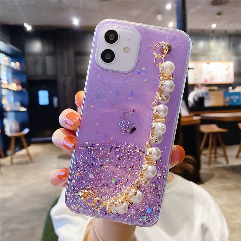 Ốp điện thoại kim tuyến có dây đeo ngọc trai for Huawei Nova 2 Lite Nova 2i 3i 5T Y7 Pro Y9 Prime 2019 Nova 3E 4E