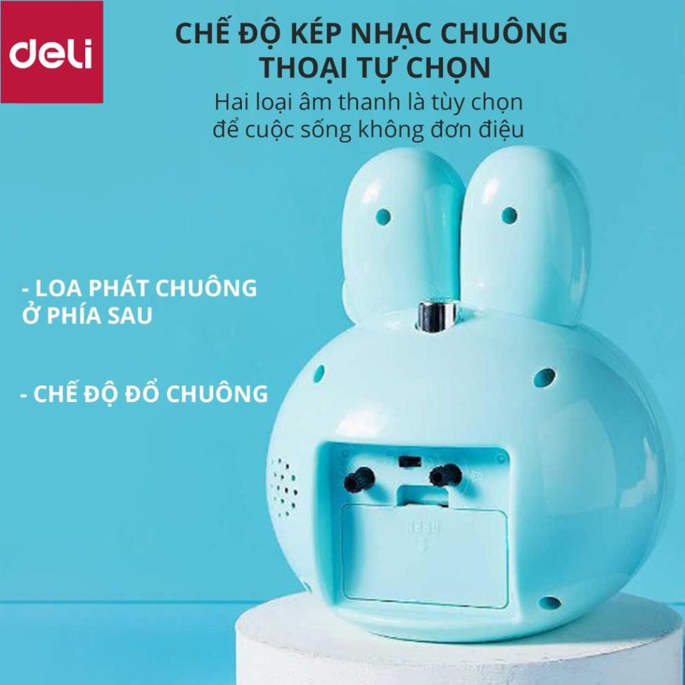 Đồng hồ báo thức thỏ hoạt hình Deli - Trắng/ Xanh/ Hồng - 8803 [Deli]