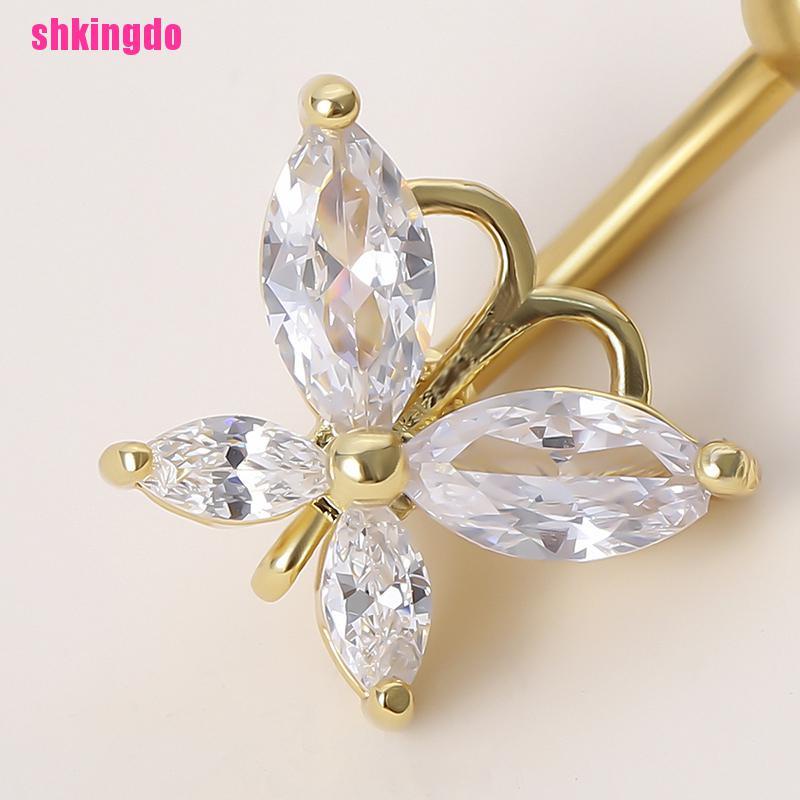 Khuyên rốn hình bướm bằng thép không gỉ đính đá pha lê thời trang