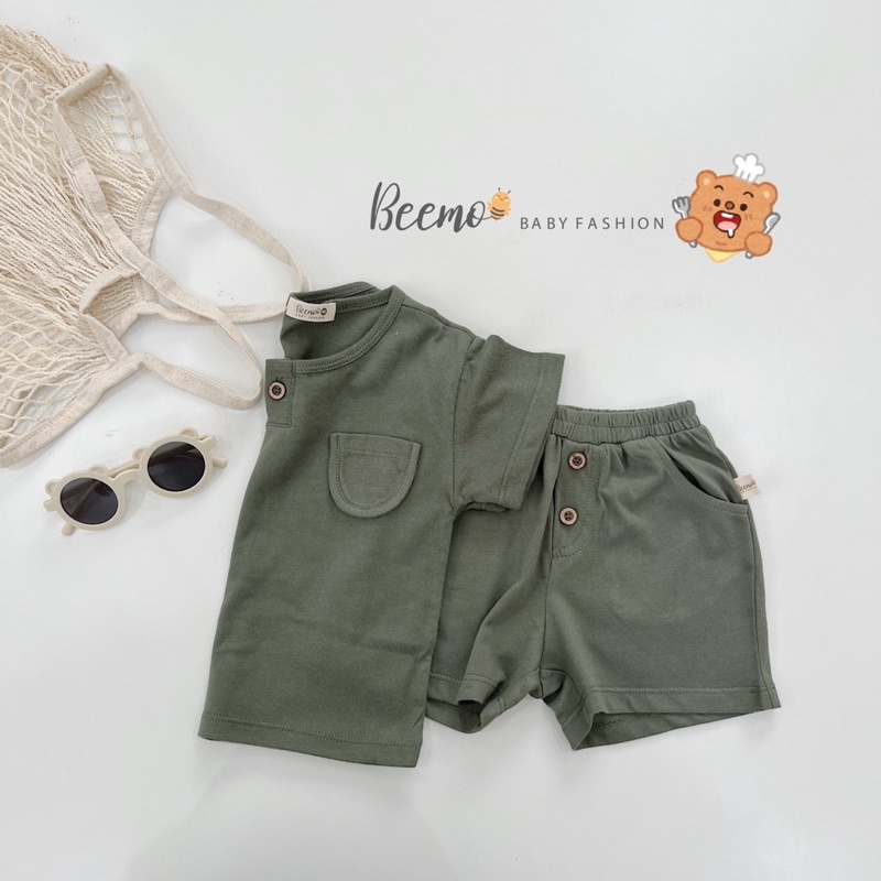 BEEMO - Bộ Thun Cotton Siêu Co Giãn Đính Cúc 3 Màu Cho Bé Trai Bé Gái