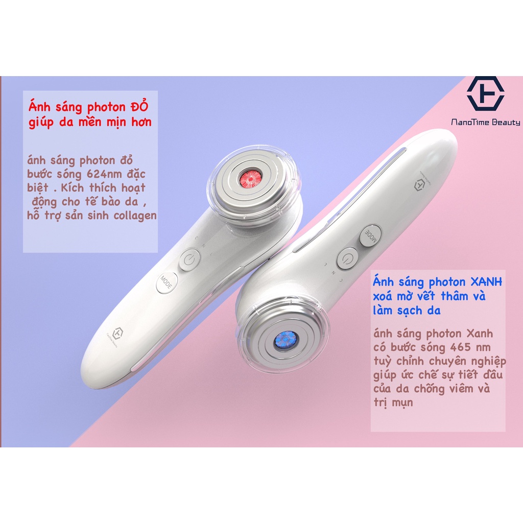 Máy điện di đẩy tinh chất 3in1 Nanotime F65I HT Beauty, máy điện di sử dụng công nghệ ánh sáng Photon trẻ hóa da,nâng cơ