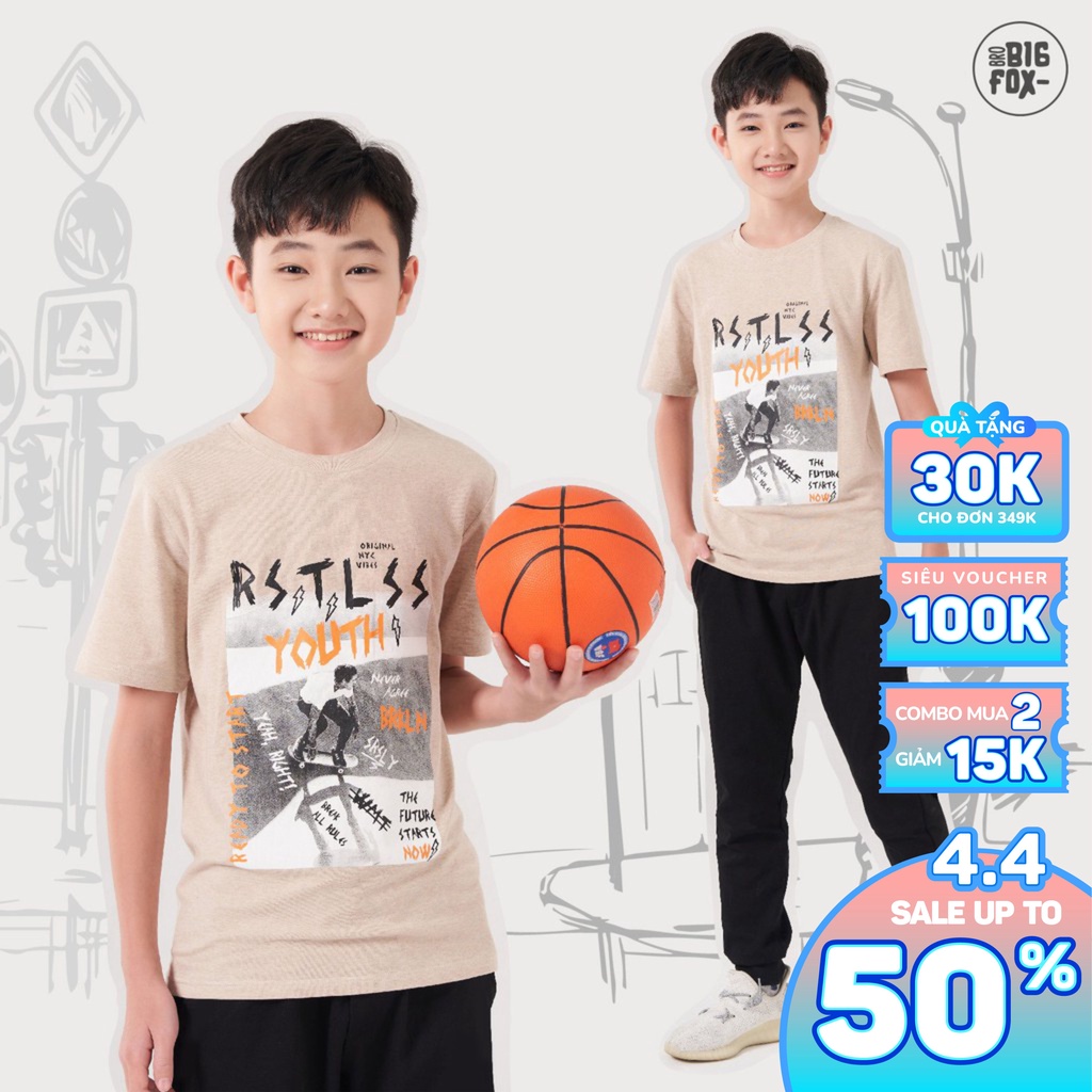 [MÃ BIGFBIF10 GIẢM 10K] Áo Phông Bé Trai Size Đại Bigfox, Áo Thun Trượt Ván Youth 12-15, Chất Cotton Xuất