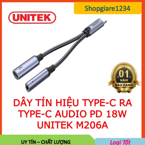 Dây cáp chia tín hiệu Type-C ra Type-C Audio PD 18W UNITEK M206A