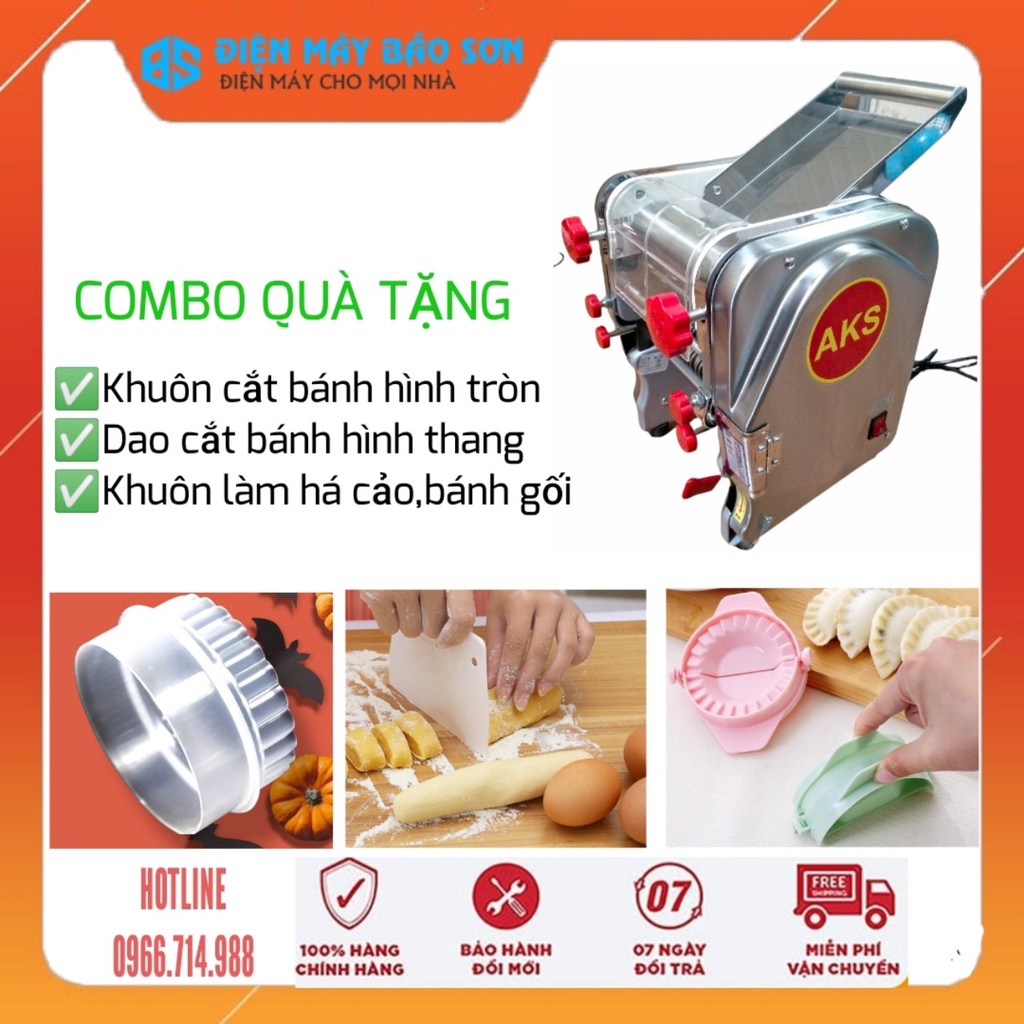 Máy Cán Bột Máy Làm Mì Tươi Chạy Điện Máy Cắt Sợi Bột Mỳ AKS Inox Bảo Hành 1 Năm Kích Thước Lô 15cm 16cm 18cm 20cm 22cm