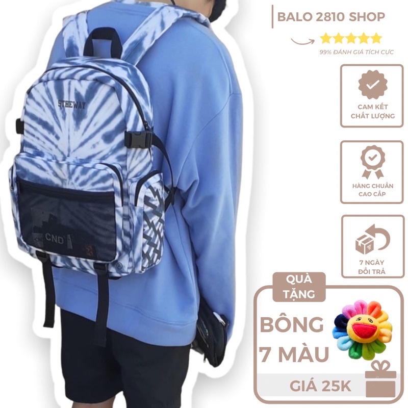 Balo 5Theway Blue Tie Dye Backpack 2810 Clothes Shop Balo Đi Học 5Theway Xanh Loang Phản Quang Ulzzang Unisex