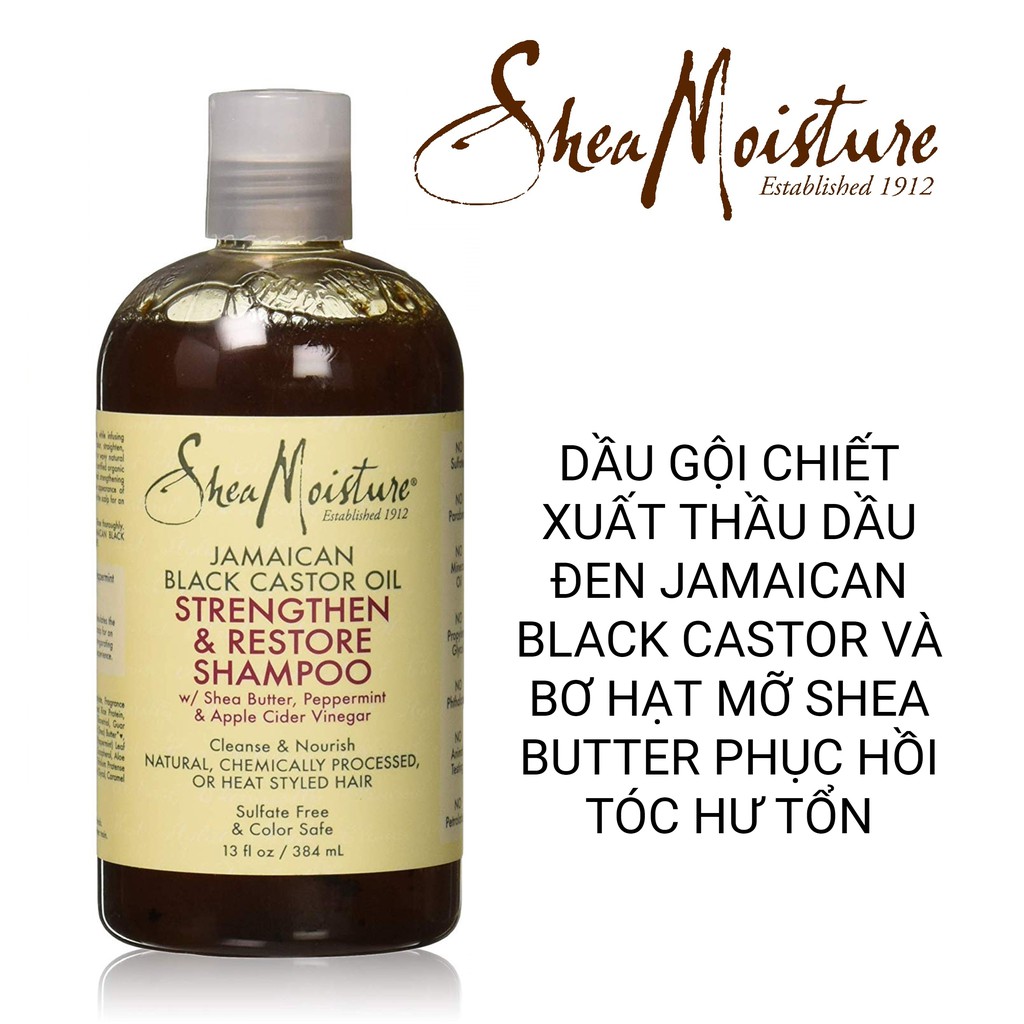 Shea Moisture dầu gội chiết xuất Thầu dầu đen Jamaican Black Castor Oil Shampoo phục hồi tóc hư tổn - 384ml