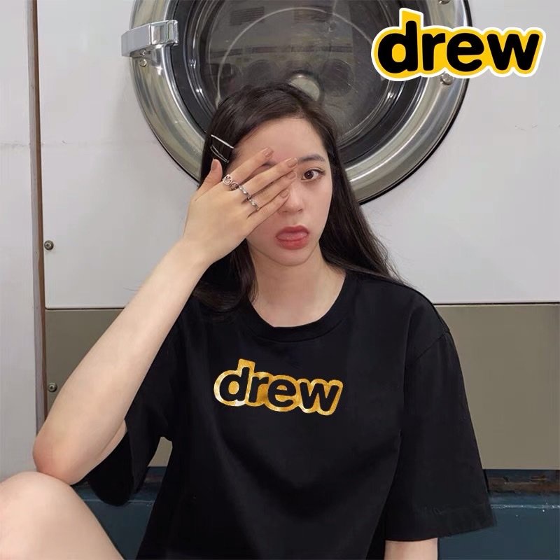 Áo thun nữ tay lỡ Drew dáng rộng unisex basic cổ tròn vải cotton thoáng mát phong cách Hàn Quốc