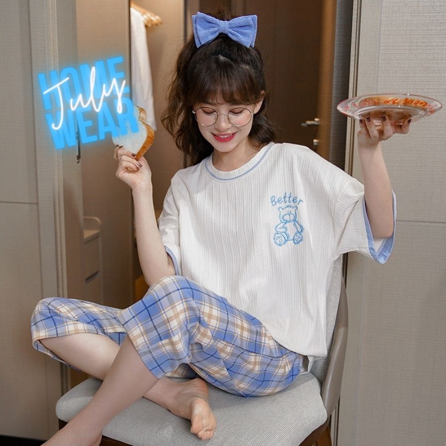 Đồ ngủ cotton mềm , đồ bộ pyjama mặc ở nhà họa tiết kiểu dáng dễ thương JULY HOMEWEAR